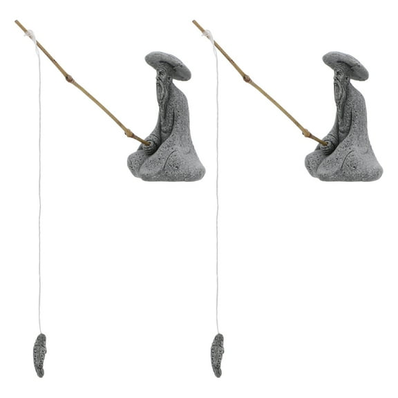 Worgeous 2 Sets Mini Fisherman Statue Vintage Ceramic Chinese Sitting Fisherman Figurine Zen Garden Ornament for Flowerpot Vase Aquarium Decorations