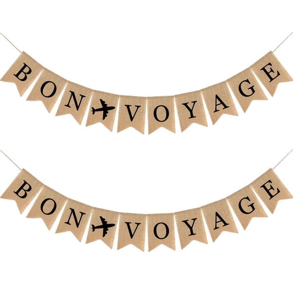 Worgeous 2 Sets Travel Theme Party Supplies Jute Burlap Banner Retirement Decoration