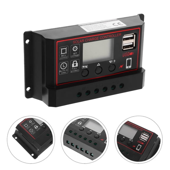 Worgeous 20A 12V 24V Solar Panel Controller Auto LCD Dual USB Charge Regulator for Battery (Black)