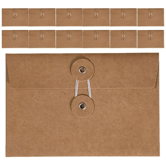 Worgeous 20pcs Reusable Kraft Paper Envelopes With String Closure For Office Folders Organizer Document Storage Invitations Vintage Envelopes