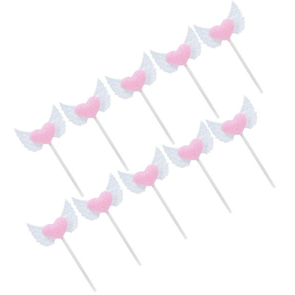 Worgeous 20pcs White Glitter Angel Wings Cake Toppers Reusable Decorative Picks for Weddings Baby Showers Birthdays