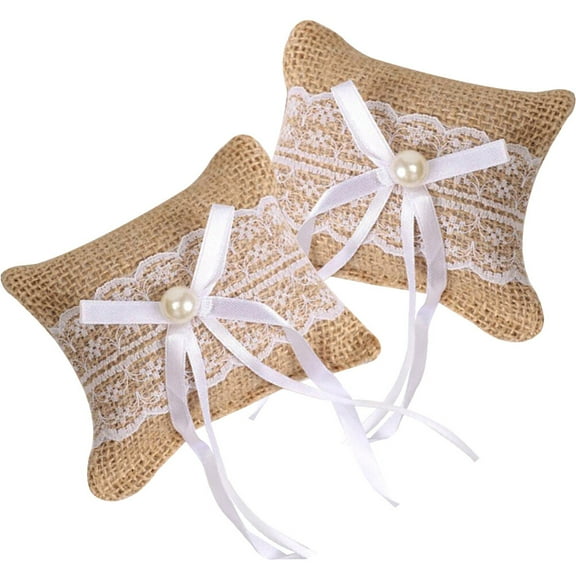 Worgeous Ring Bearer Cushion Farmhouse Style Wedding Decoration Multi Burlap 2Pcs 3.9x3.1in
