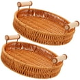 thumbnail image 1 of Worgeous 2Pcs Rattan Round Serving Tray for Homeowners with Round Shape Brown, 1 of 8