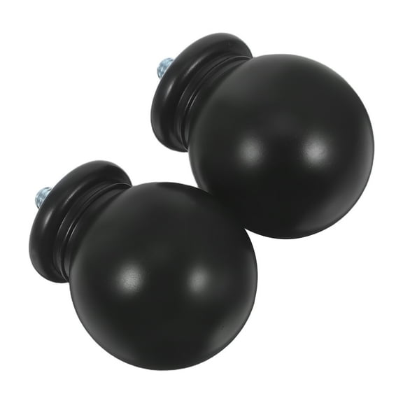 Classic Ball Head Curtain Rod Finials Black Plastic End Caps for Window Drapery Rod 2 Pieces