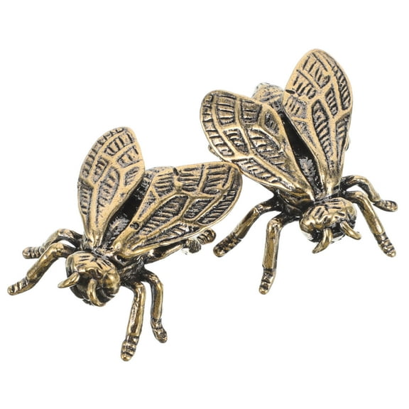 Worgeous 2pcs Brass Bee Figurines Vintage Brass Insect Ornaments Metal Bee Toys Animal Statues Retro Brass Handicrafts Tea Pet Statue For Desktop Decorations