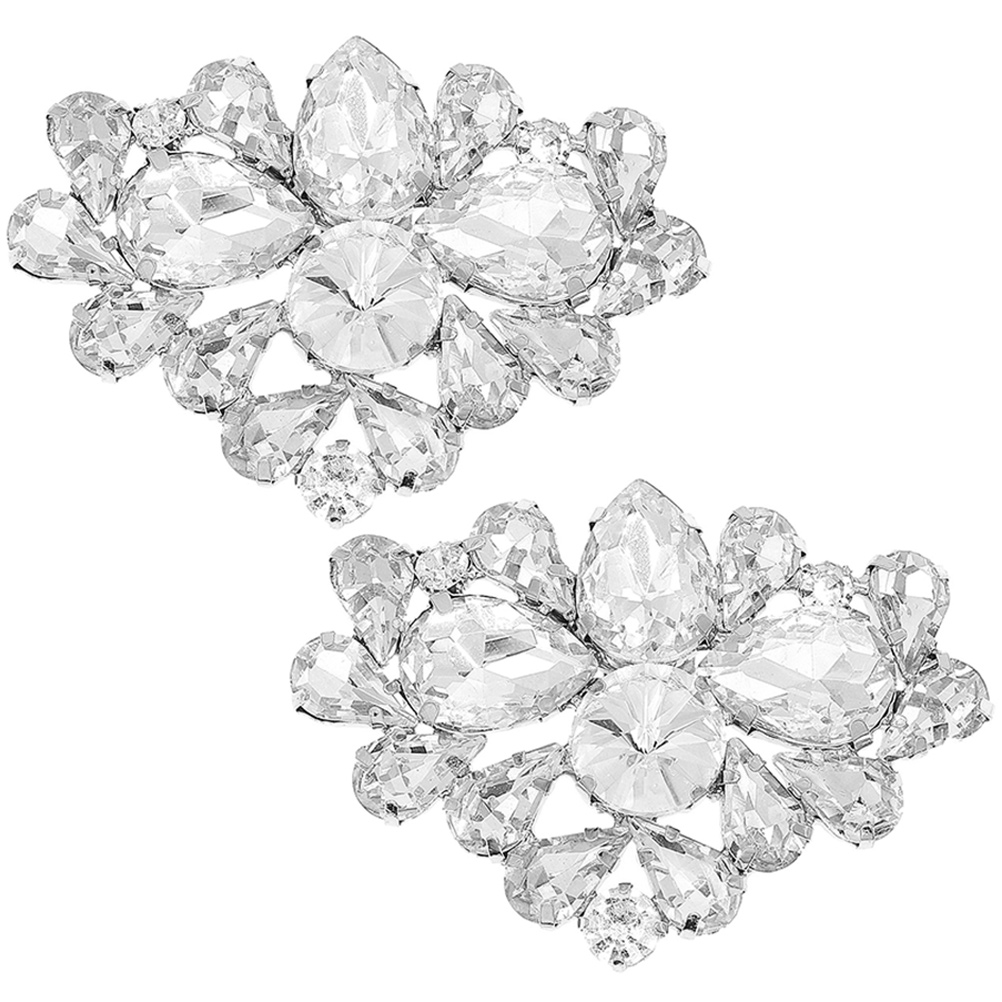 Detachable Crystal Buckle Shoe Clips Silver For Women 2Pcs 2.55X1.97X0.79in