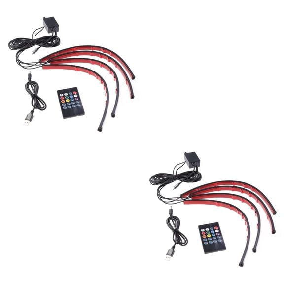 Worgeous 2pcs Car Interior Atmosphere Neon Lights RGB Lamps Strip 72-LED USB Port with (Black)