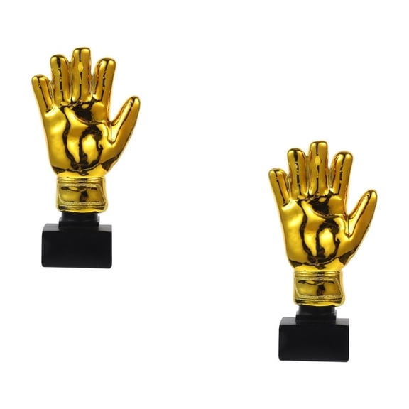 Worgeous 2pcs Goalkeeper Plating Resin Trophy Goalie Gloves Shape Soccer Match Award Toy with Base for Office School Kindergarten (Golden)