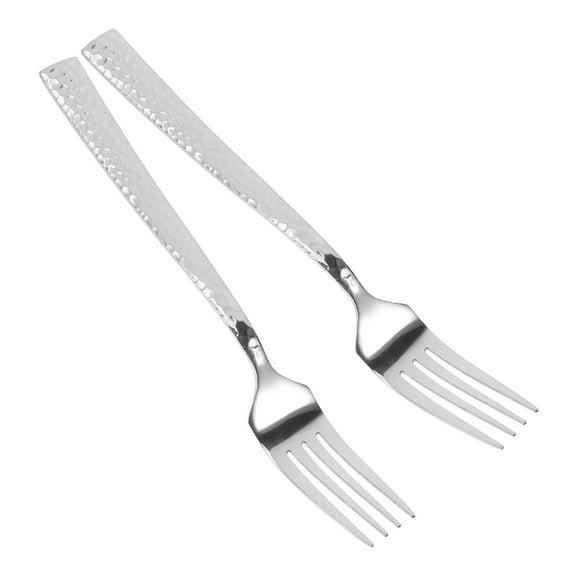 Worgeous 2pcs Hammered Stainless Steel Dinner Forks Polished Metal Flatware Long Handles Salads Forks Elegant Tableware for Appetizers Fruit