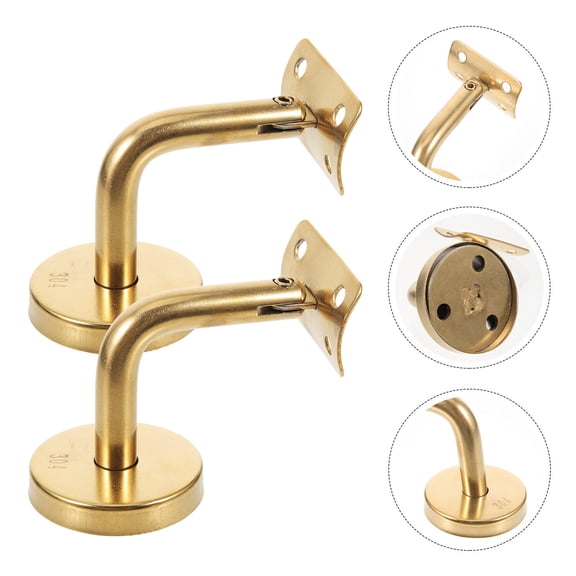 RENACLIPY 2-Pack Golden Curved Stainless Steel Stair Rail Brackets for Wall Mounting, and Simple Design