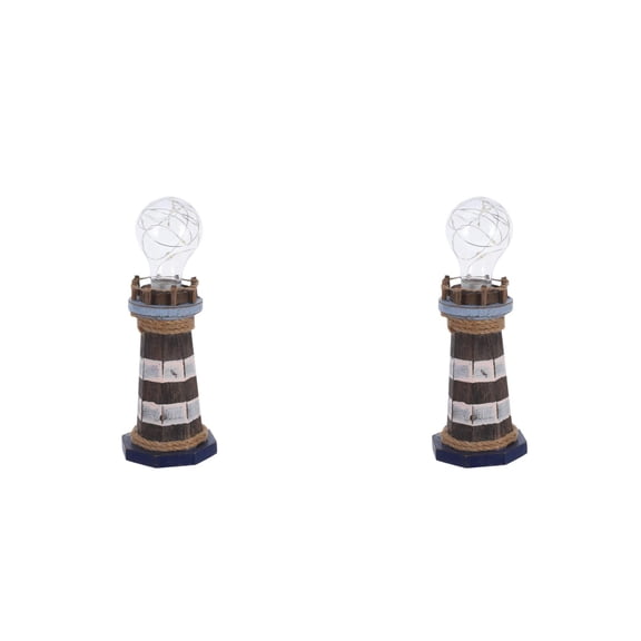 Worgeous 2pcs Mediterranean Led Lighthouse Desktop Light For Nautical Themed Rooms And Coastal Decorations