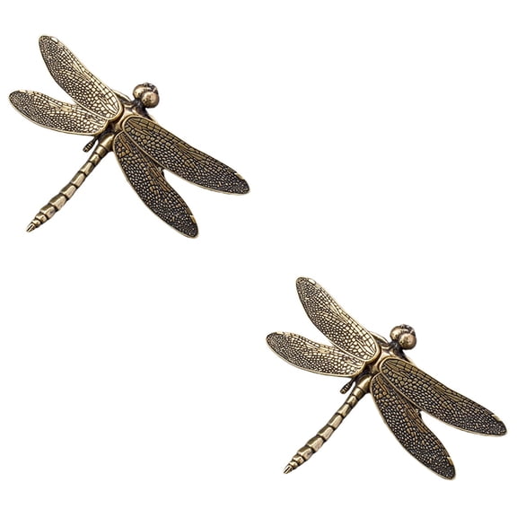 Worgeous 2pcs Mini Dragonfly Figurine Brass Crafts Decor Desktop Dragonfly Statue Desk Brass Animal Figure