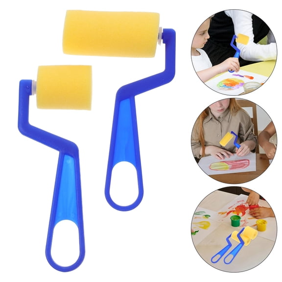 Worgeous 2pcs Painting Brush Roller Sponge Kid Mini Paint Brush Kids Painting Tools Drawing Sponge Rollers Sponge Brush with Handle