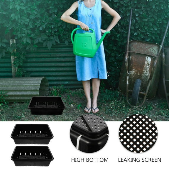 Worgeous 2pcs Plastic Garden Growing Trays Starter Propagation Trays (Black)