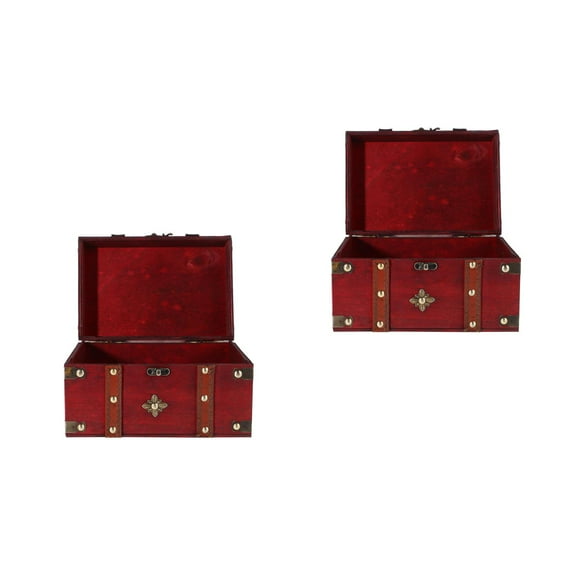 Worgeous 2pcs Retro Storage Chest Lockable Wood Keepsake Box Small Bedroom Organizer With Hinges Cedar Dresser Box With Lock Jewelry And Accessories