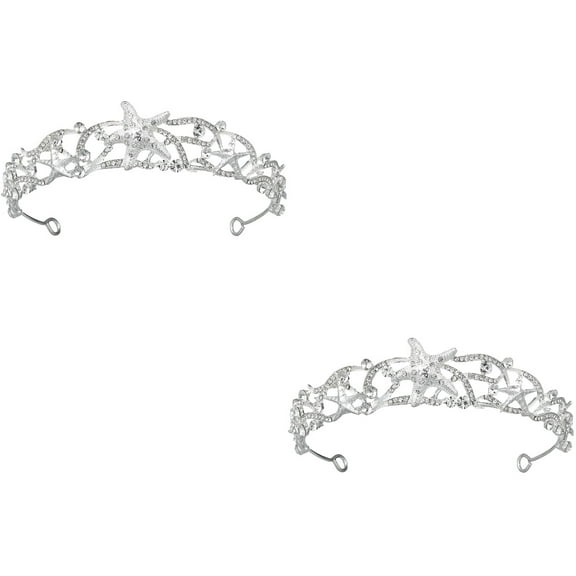 Worgeous 2pcs Rhinestones Stars Crown Goddess Headpiece Bridal Tiara Beautiful Wedding Accessory