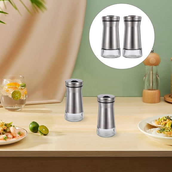Worgeous Spice Shaker Bottles Pepper Shaker Silver 2Pcs 4.52x2.16x2.16in