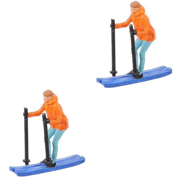ROMANSENTIAL Skiing People Figurine Multi-Color Resin for Model Train Scenery Decoration 2Pcs