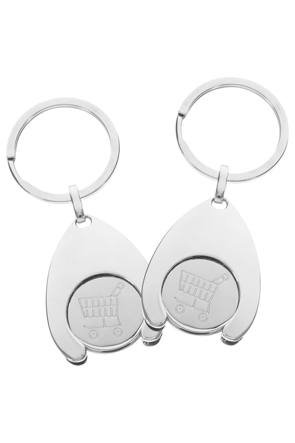 2pcs Trolley Coin Holder Keychains Ornament Metal Keyring Coin Holder Supermarket Shopping Cart Chip Key Chain Pendant