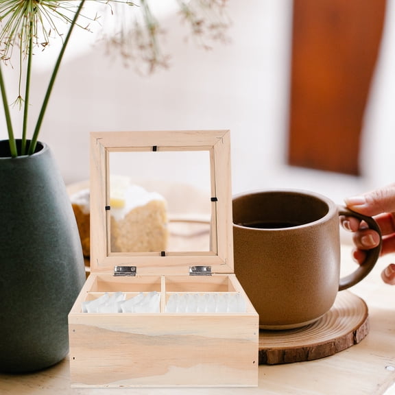 Worgeous 2-Pack Wooden Tea Bag Organizer Box with Divided Compartments and Clear Window for Coffee and Tea Storage
