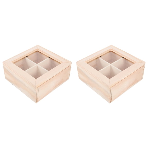 Worgeous 2pcs Wooden Divided Tea Bag Storage Box Coffee Bag Holder Tea Bag Organizer with Clear Window