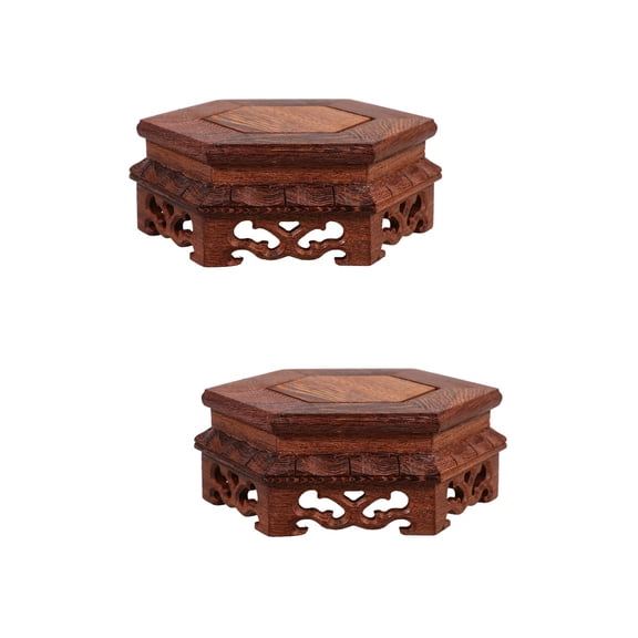 Worgeous 2pcs Wooden Flowerpot Stand Floor Stone Crafts Display Rack Flowerpot Display Support