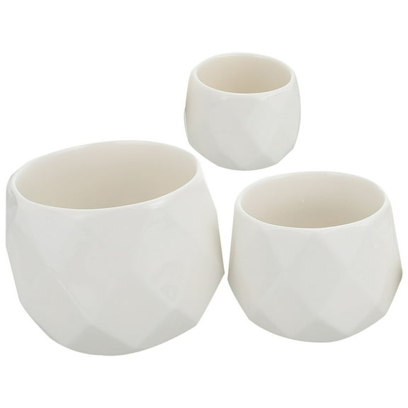 Worgeous 3 Pcs Ceramic Flowerpot Decoration Geometric Plant Decorative Pots Planters for Indoor Plants White