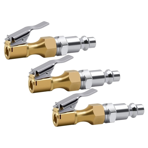Worgeous  3 Pcs Locking Tire Air Chuck Inflator with Gauge Hose Fittings Golden