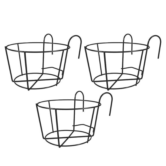 Worgeous  3 Pcs Metal Flower Stand Fence Deck Planters Outdoor Railing Pot Black