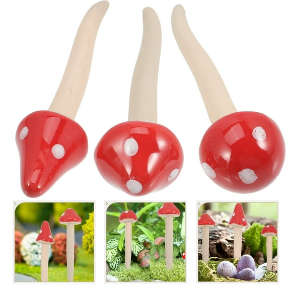 Worgeous 3 Pcs Mushroom Ornament Cute Centerpiece Outdoor Decorations Office Red