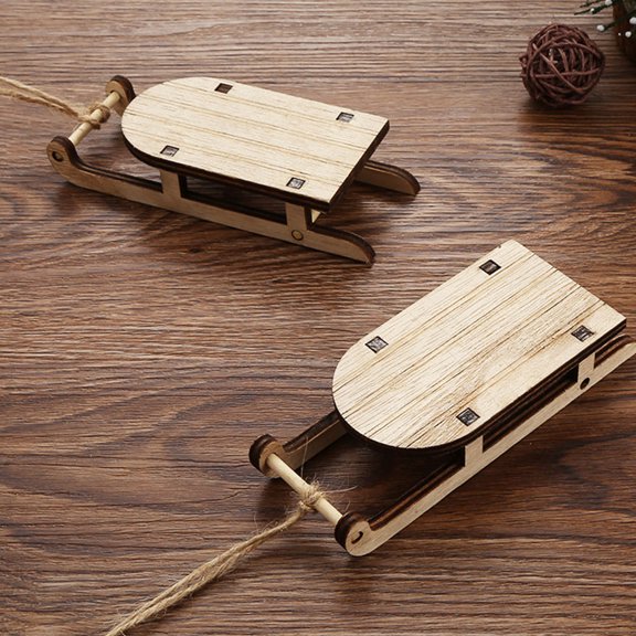 Worgeous 3 Pcs Wooden Sled Ornaments Sleigh Decoration Small Tabletop Sledges Baby Beige