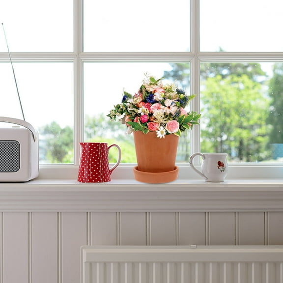 Worgeous  3 Sets Painted Red Pottery Flower Plant Pots Flowerpots Clay