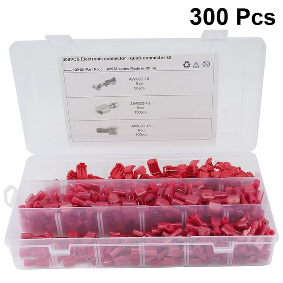 Worgeous 300pcs Fully Insulated Self-Stripping Male Disconnects Kit with Quick Splice T-Tap Wire Terminals and Spade Connectors