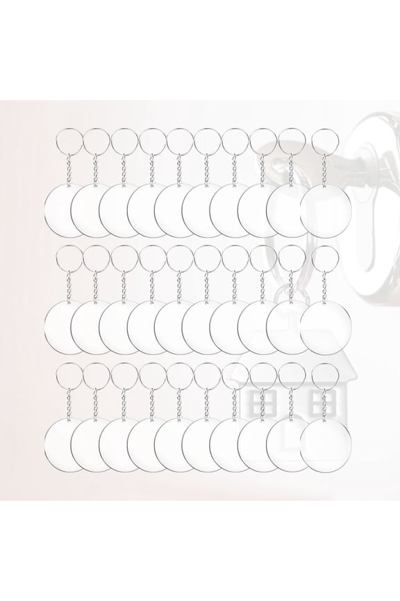 36pcs Acrylic Transparent Circle Discs Set Key Chains Clear Round Acrylic Keychain Blanks Keychain for DIY (Transparent)