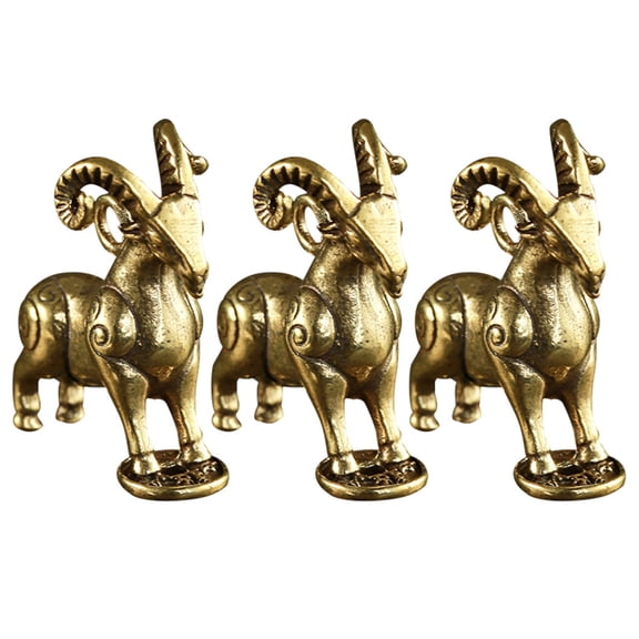 Worgeous 3Pcs Delicate Goat Decors Brass Goat Statues Decorative Goat Figurines