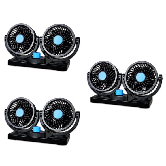 Worgeous 3pcs 12V Car Cooling Fan With 360Rotatable Dual 2 Adjustable Dashboard Electric Fan With Detachable Self-adhesive Tape Small Quiet Powerful Auto Fan For Vehicle