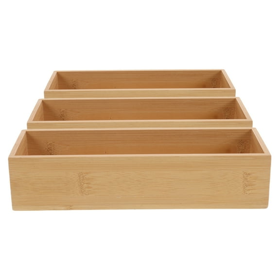 Worgeous 3pcs Bamboo Drawer Organizer Set Stackable Storage Boxes Wood Tray Divider Bins for Utensils Makeup Pencils
