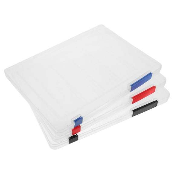 Worgeous 3pcs Clear A4 File Box Document Plastic Storage Box Paper Plastic Case with Buckle Closure