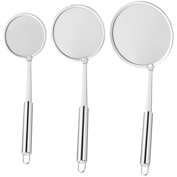 Worgeous 3pcs Oil Skimmer Stainless Steel Colander Fine Mesh Strainer Scoop Handheld Fry Oil Filter