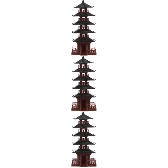 Worgeous 3pcs Retro Plastic Tower Figurine Vintage Miniature Tower Model Chinese Style Model Decor