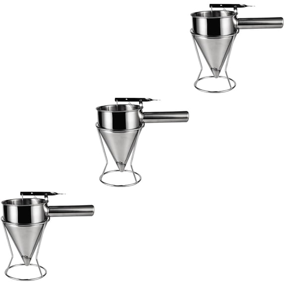 Worgeous 3pcs Stainless Steel Piston Funnel Kitchen Octopus Balls Funnel Dispenser with Rack Stand DIY Pancake Batter Paste Funnel Tools ( Silver )