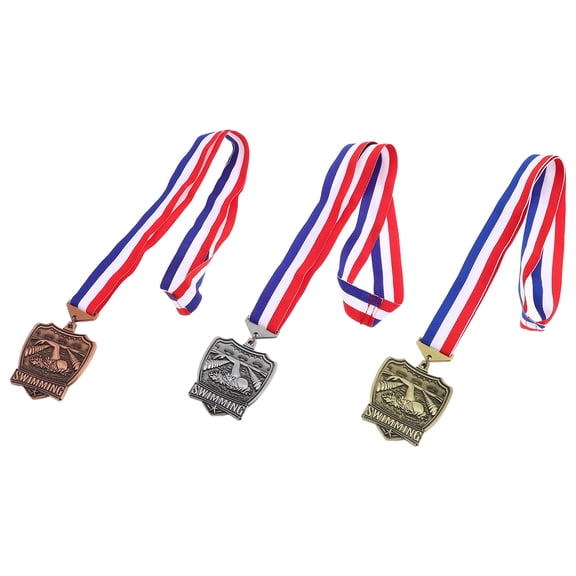 Worgeous 3pcs Swimming Medals Award Medals With Neck Ribbons Winner Participation Medal Awards Cheer Participation Trophy Metal Prize