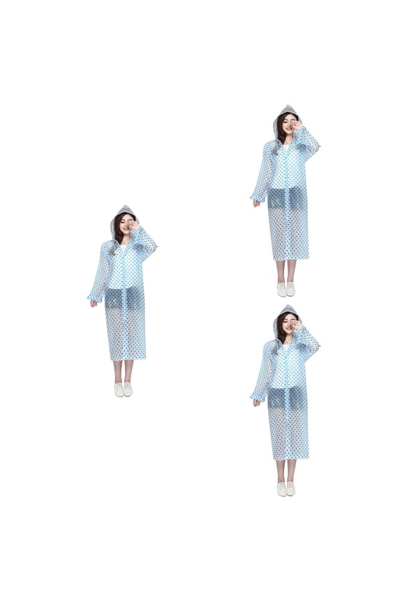 3pcs Transparent Wave Point Raincoat Adult Waterproof Hood Poncho Rain Coat Unisex Portable Clear Rain Poncho Rainwear for Adults Men Women (Blue)