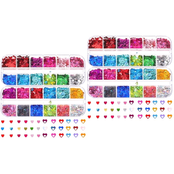 Worgeous 4 Boxes of DIY Nail Glitters Nail Art Sequins Nail DIY Glitter Heart Shaped Sequins Makeup Sequins