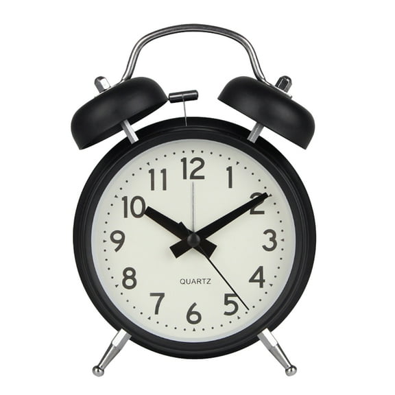 Worgeous 4 Inch Creative Metal Small Alarm Clock Desktop Round Ring Bell Clock Night Light Kids Alarm Clock Without Battery (Black)
