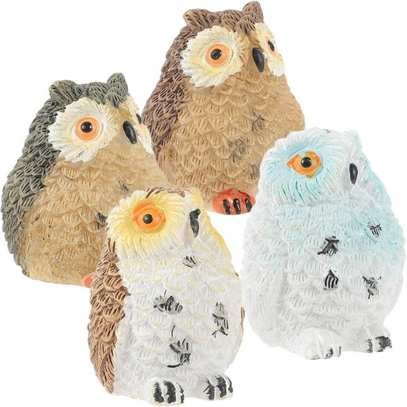 Worgeous 4 PCS Owl Decoration Fairy Garden Owls Mini Small Ornaments Office