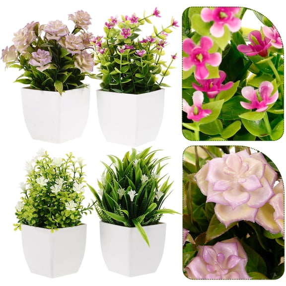 RENACLIPY 4-Pack Assorted Color Plastic Artificial Potted Plants for Indoor Outdoor Home Office Desk Decoration