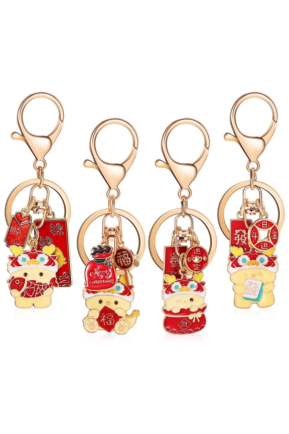 4 Pcs Dragon Keyrings Dragon Keychains Key Pendant Key Decorations New Year Pendants