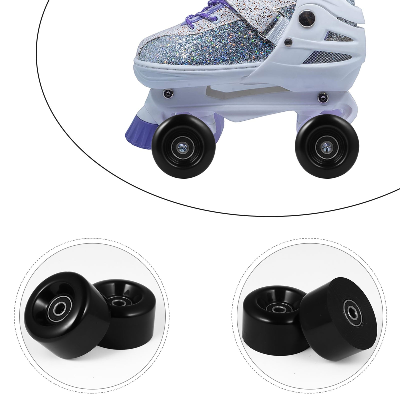 Worgeous  4 Pcs Roller Skate Wheels Skating Shoes Skates Accessories Kids Black