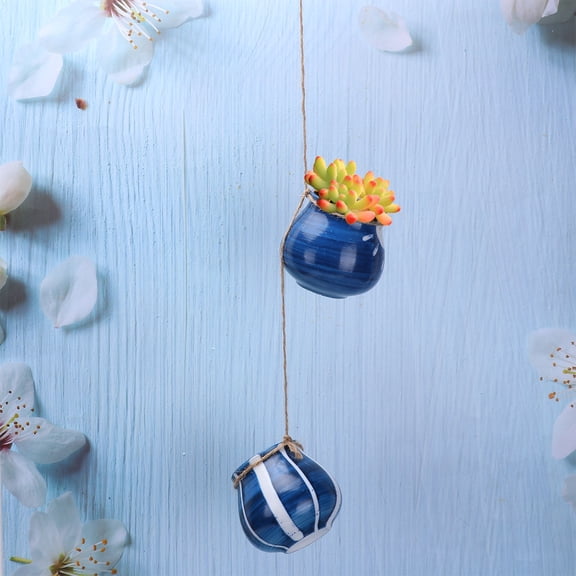 Worgeous 4 Pcs Succulent Flower Pot Hanging Plant Pots Macrame Hanger Indoor Blue